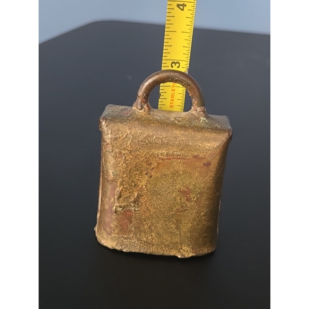 Vintage Brass Cow Bell, Rustic Handcrafted, Fold‎ Over Rivets, 3" Tall - Picture 8 of 10